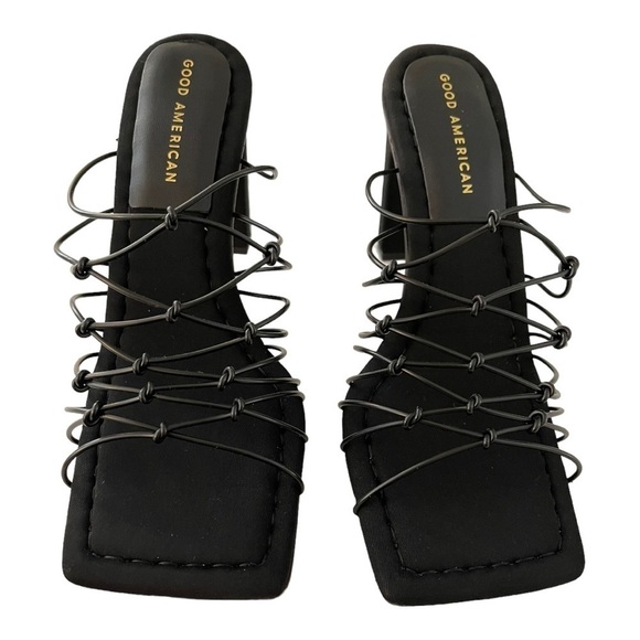 Good American Knotted Strappy Slip On Mule Block Heel Shoes NWT Size 7.5 - Picture 2 of 5